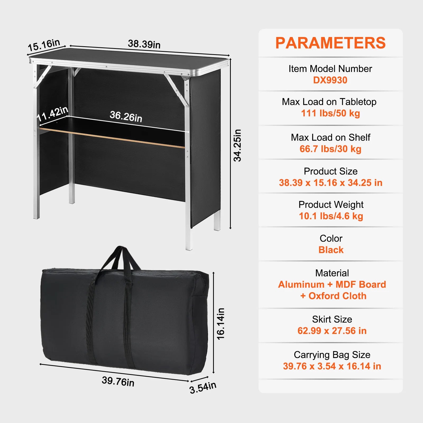 SucceBuy Folding Portable Bar Table Tradeshow Podium Table for Party Picnic Exhibition Include Carrying Case Storage Shelf Skirt