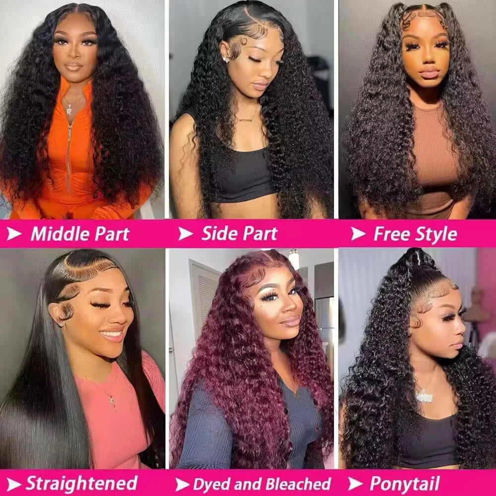 200% Density Deep Wave Frontal Wig 13x4 13x6 HD Curly Lace Front Human Hair Wigs For Women Water Wave Lace Front Wig Remy Hair