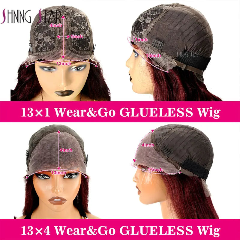 13X4 Wear And Go Glueless Lace Frontal Wig Body Wave Colored Burgundy 13X6 Lace Closure Human Hair Wigs Glueless Ready To Wear