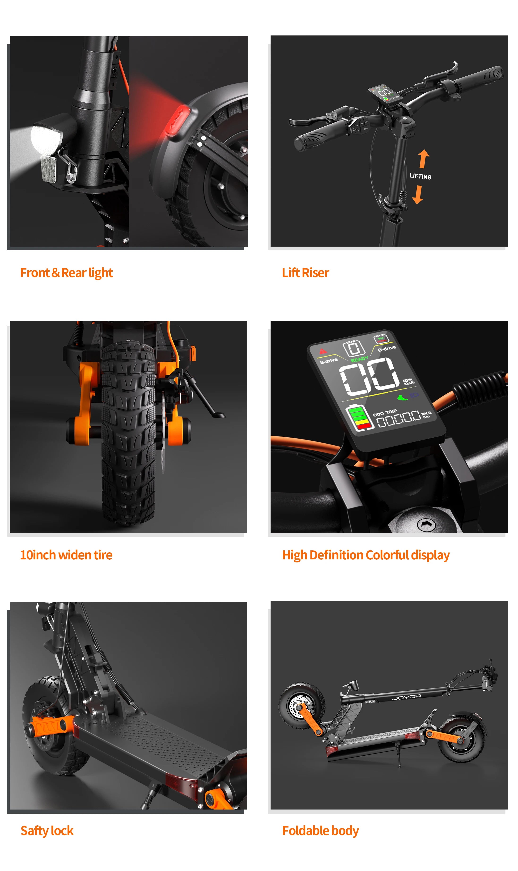JOYOR S10-S-Z Adult E-scooter 10 Inch Off Road Tire Off Road Electric Scooter 60V18Ah Battery Escooter 1000W*2 Dual motors