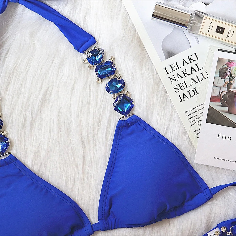 Red Rhinestones Sexy Bikinis 2026 Women Swimwear Female Swimsuit Swim Wear Bathing Suits Brazilian Bikini Set Beach Pool Bather