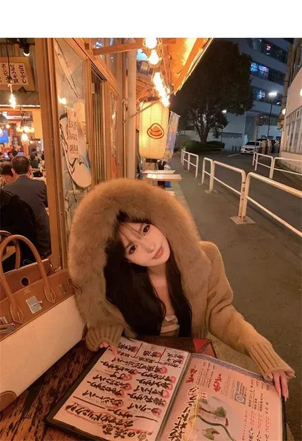 Winter Women Old Money Girl Long Sleeve Full Zip Cardigan Sweater Cuddly Hoodies Knitwear 2000s Aesthetic Korean Fashion Sweater