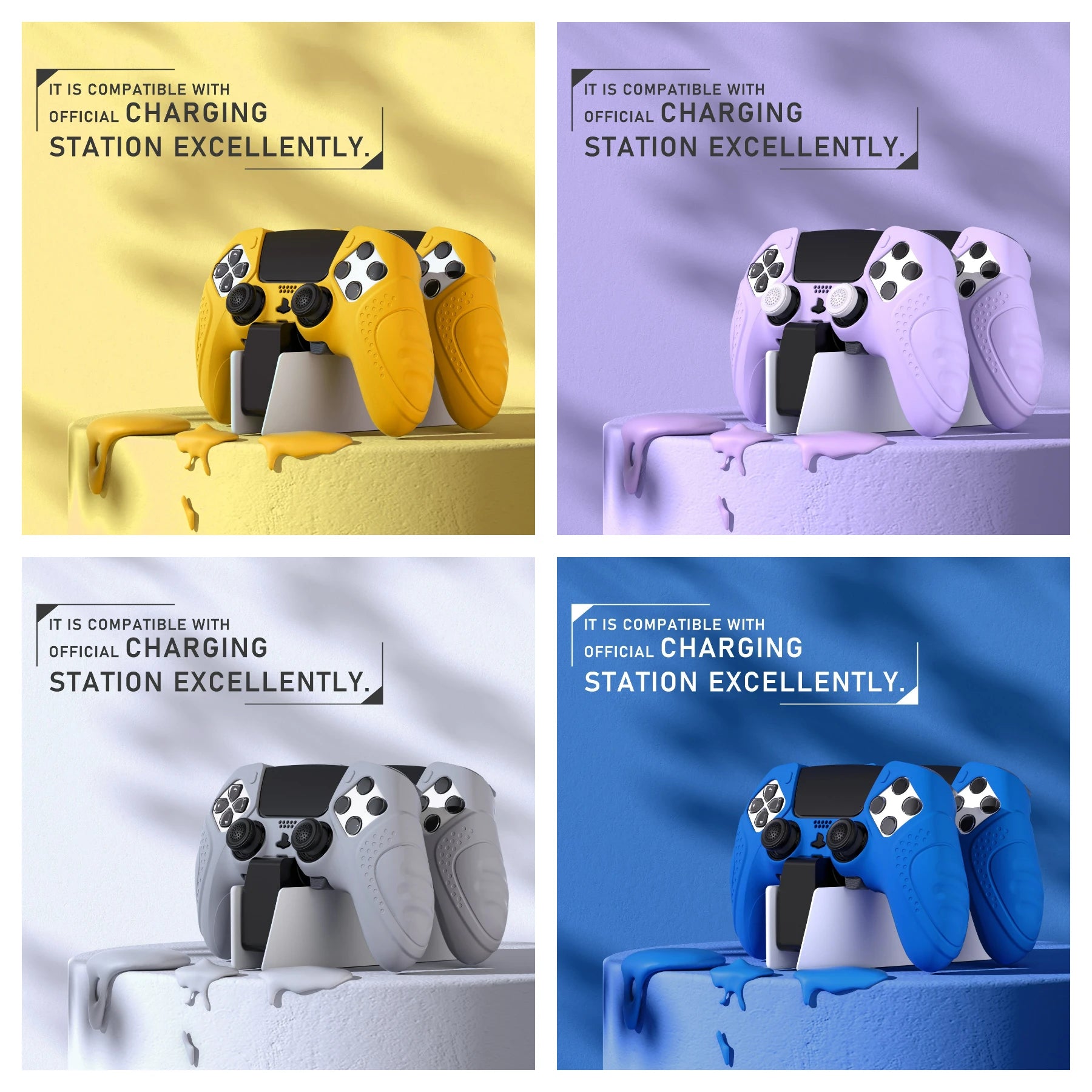 PlayVital Anti-Slip Silicone Cover Case for ps5 Edge Controller, Rubber Protector with Thumb Grip Caps - Guardian Edition Series