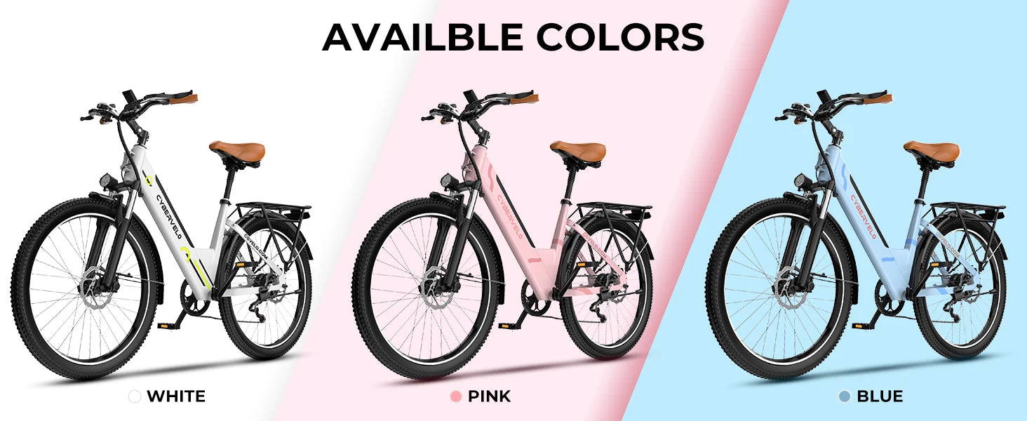 1000W Peak Electric Bike for Adults Cybervelo EK2 26" Step-Thru 14Ah Removable Battery 80Miles City Commuter Ebike