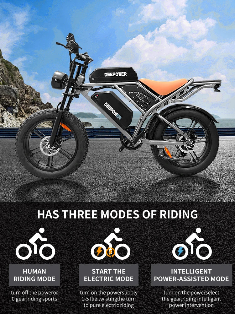 DEEPOWER QS7 Electric Bike 1500W 48V 60AH Adult Off-Road Electric Bicycle 20-inch Fat Tire Dual Battery All-Terrain Ebike
