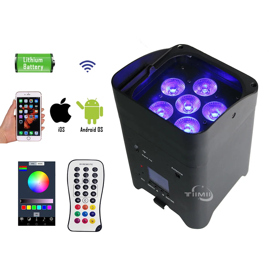 8Pcs 6x18w LED RGBWA+UV 6in1 Wireless Battery Led Stage Up Par Light With Bar Flightcase Disco Party Home DJ Professiona