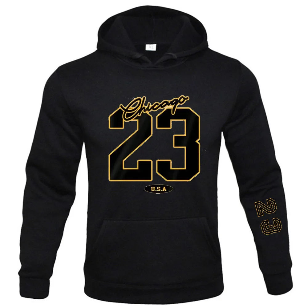 23 USA Art Letter Design Man Clothes Street Style Fleece Sweatshirts Autumn Casual Hoodies Fashionable Crewneck Pullovers