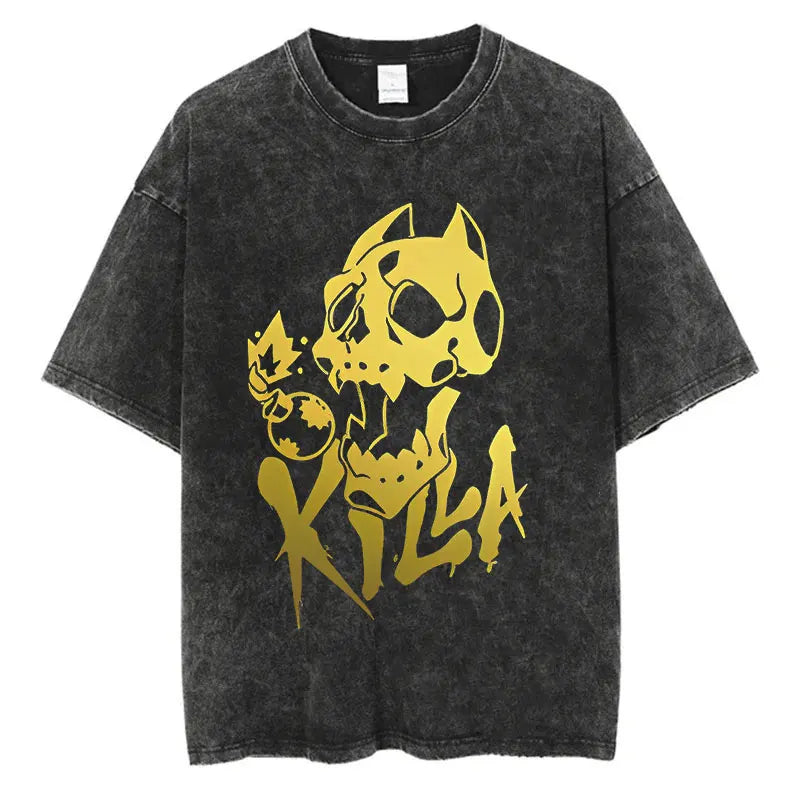 Vintage Washed TShirt Men Summer Hip Hop Streetwear T-shirt JoJo Bizarre Adventure Anime Print Cotton Casual Short Sleeve Tshirt