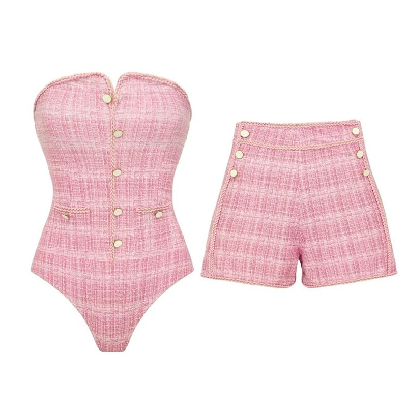 High Waist Women Sexy Strapless Swimsuit and Shorts Summer Women Bikini Set Beach Swimming Suit For Female Biquini Bathing Suit