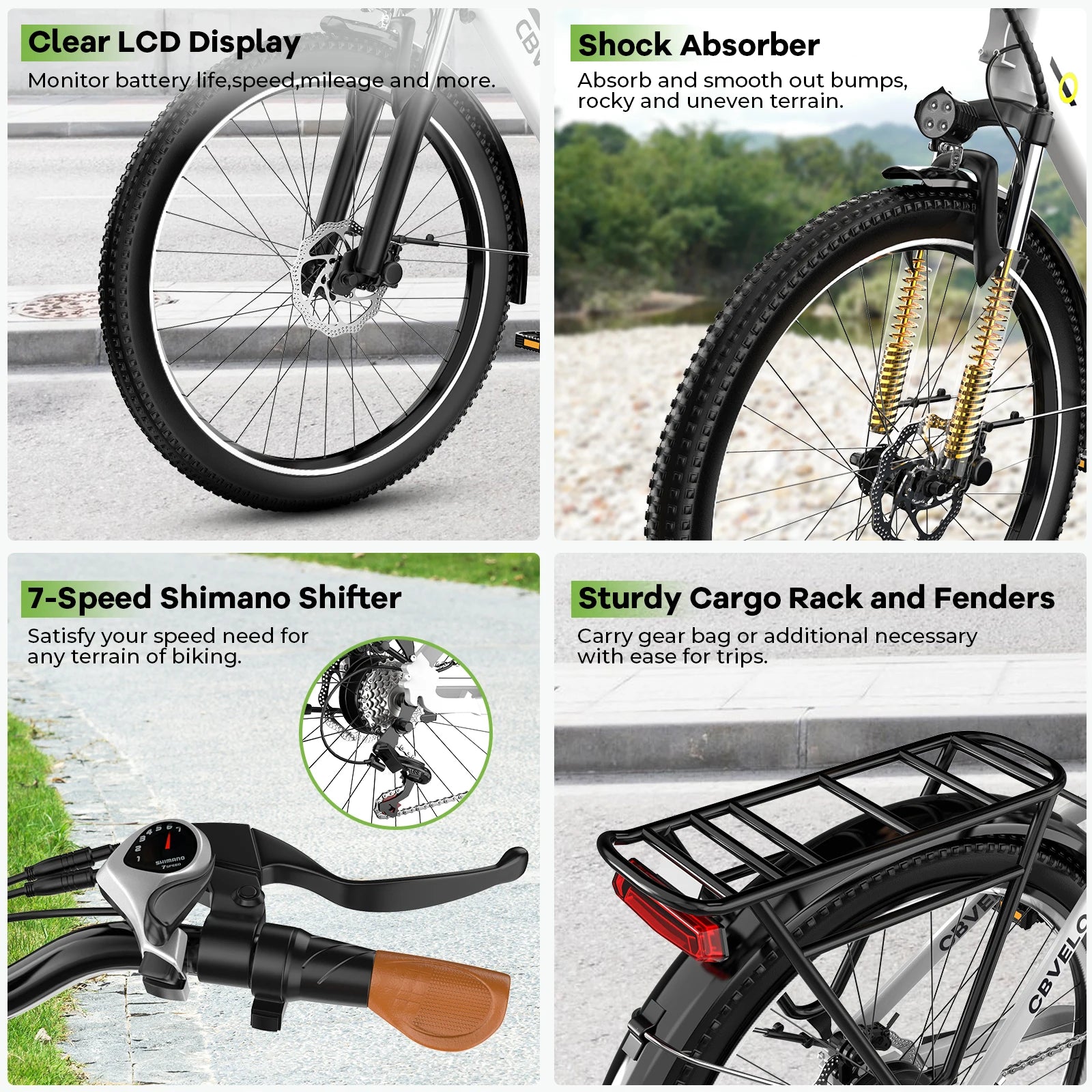 1000W Peak Electric Bike for Adults Cybervelo EK2 26" Step-Thru 14Ah Removable Battery 80Miles City Commuter Ebike