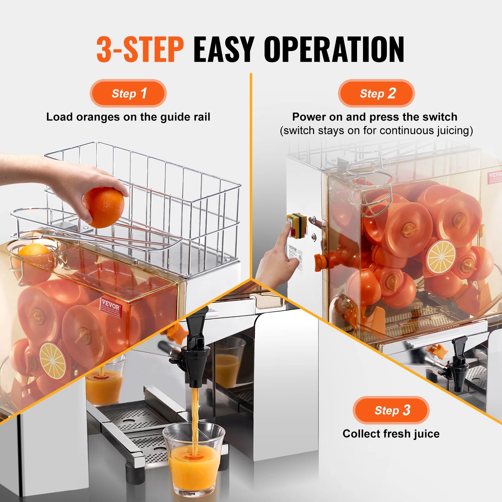 SucceBuy Commercial Orange Juicer Machine Juice Extractor with Water Tap Stainless Steel Orange Squeezer
