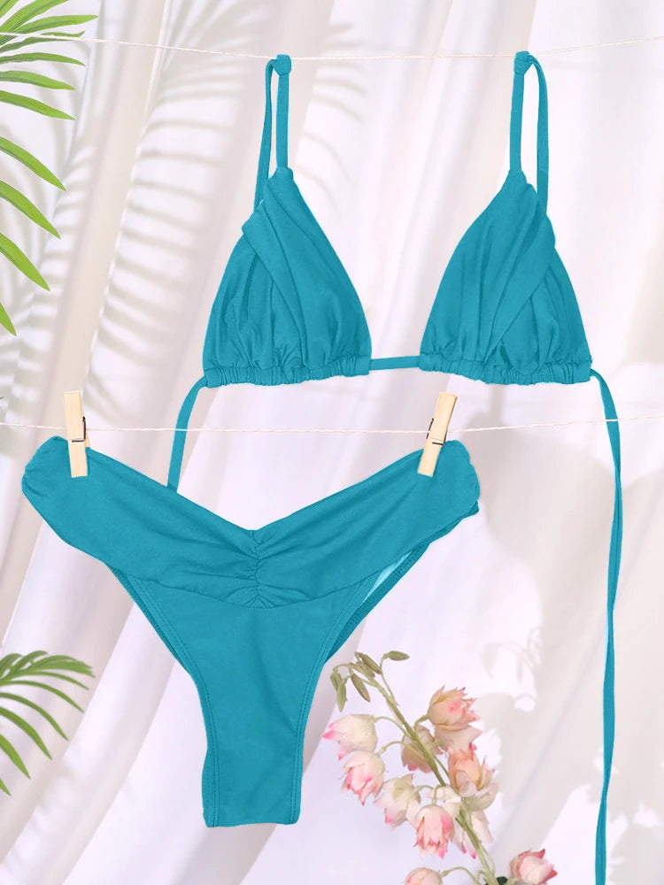 Miyouj New Swimsuit Solid Color Bikinis 2026 Two Piece Suit Women Swimwear Bandage  Bathsuit Low Waist Bathwear Triangle Biquini