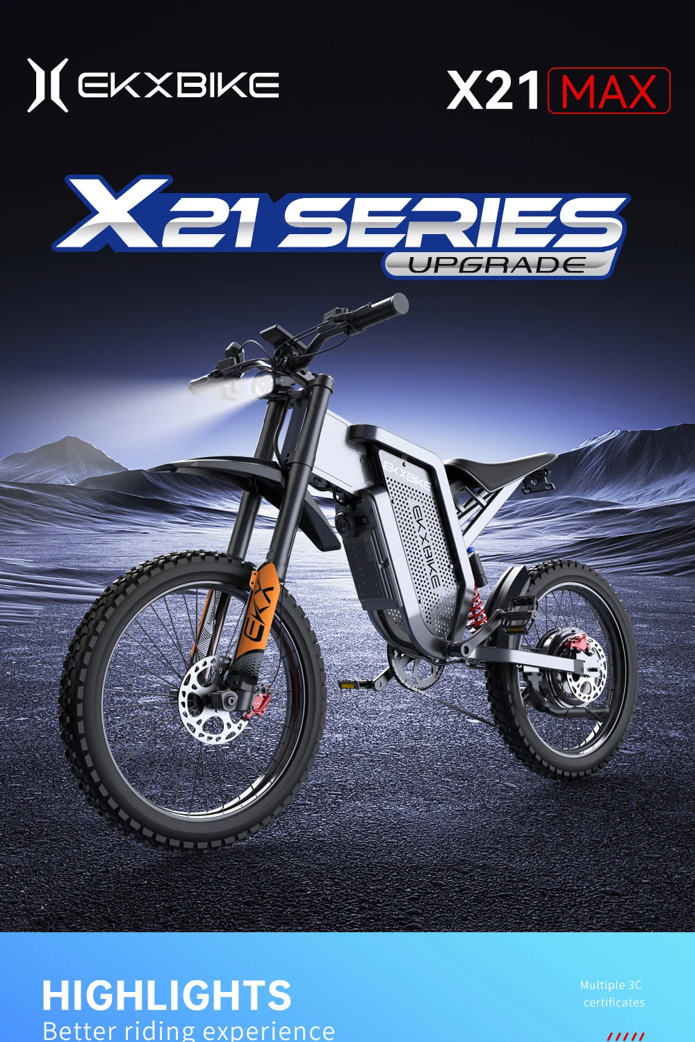 EKX X21 Max Electric Motorcycles 3000W Brushless Gearless Motors 60V30AH Lithium Battery Speed 85Kmh Adult Off Road Ebike