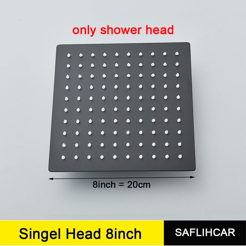 Stainless Steel Black Shower Head 8/10/12 Inch Chrome Rainfall Bath Head Wall Mounted Bathroom Accessories