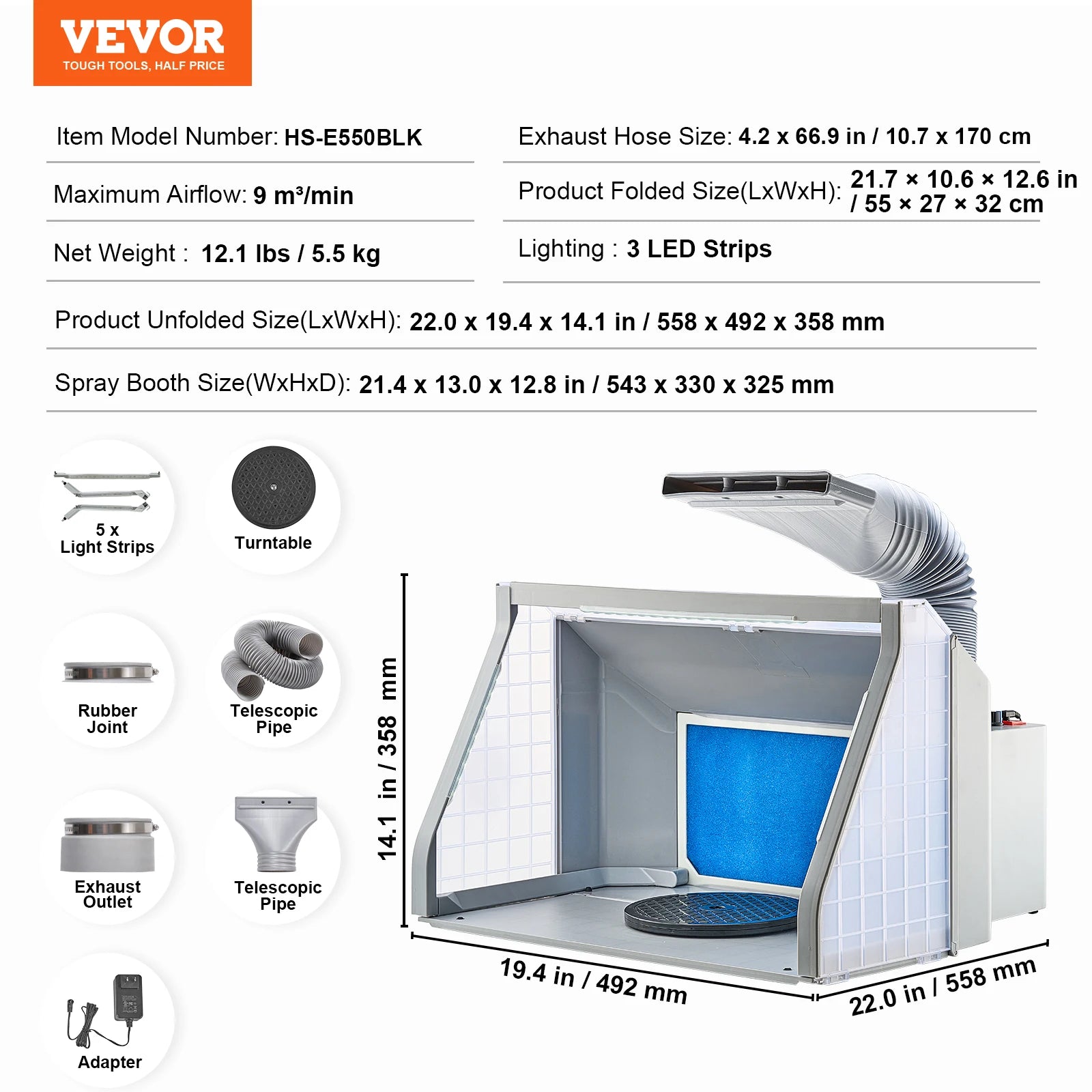 SucceBuy Airbrush Spray Booth Dual-Fans Portable Hobby Airbrush Paint Spray Booth Kit with LED Lights and Exhaust Extension Hose