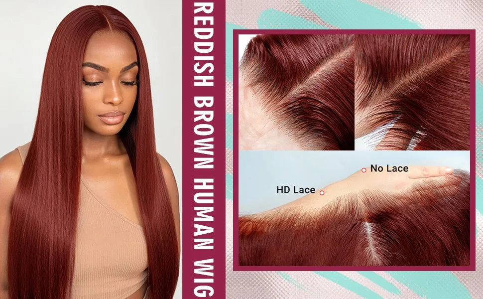 Reddish Brown Ultra-thin Invisible Lace Front Wigs Human Hair Upgraded Tiny Knot 13x4 Straight Frontal Human Hair Wig For Women