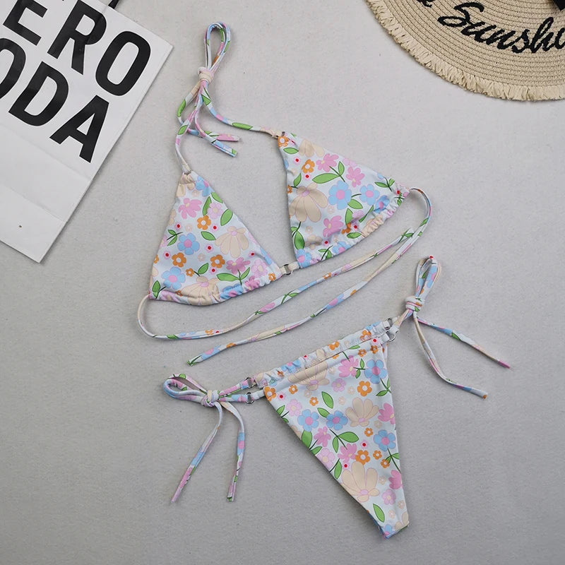 Brazilian Sexy Micro Mini Thong Bikini Set String Bandage Swimwear Women Beachwear Backless Swimsuit Triangle Push Up Biqiuni