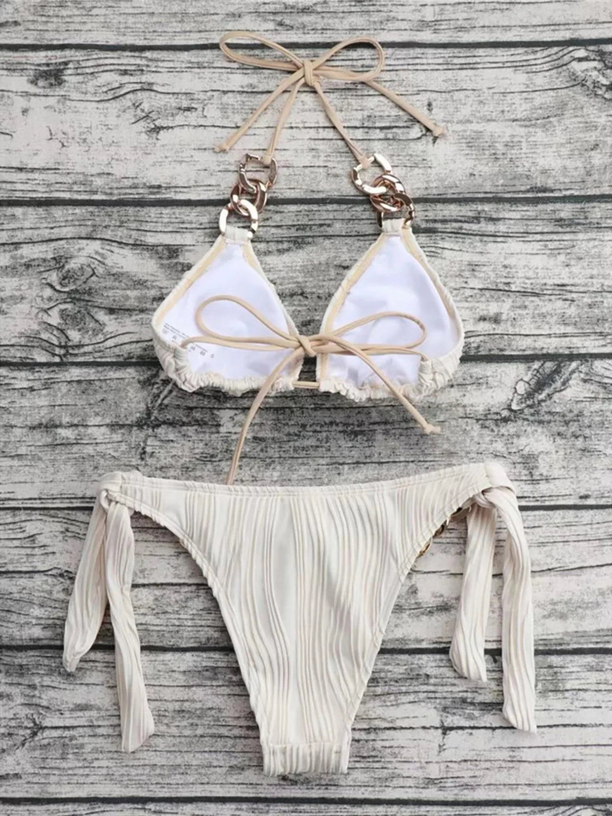 Sexy Metal Rings Halter Wrinkled Bikini Female Swimsuit Women Swimwear Two-pieces Bikini set Bather Bathing Suit Swim Lady K4149