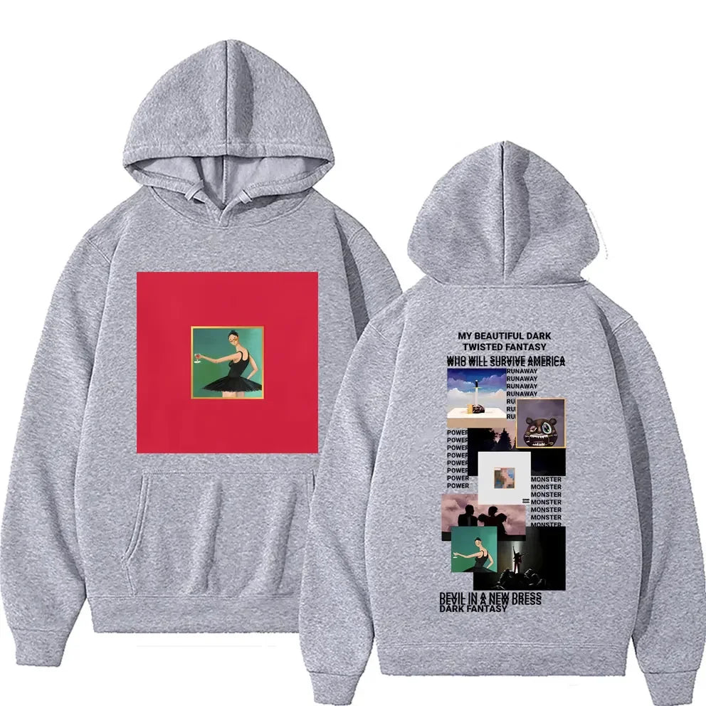 Rapper Kanye West My Beautiful Dark Twisted Fantasy Cover Hoodie Men Hip Hop Casual Hoodies Donda The College Dropout Sweatshirt