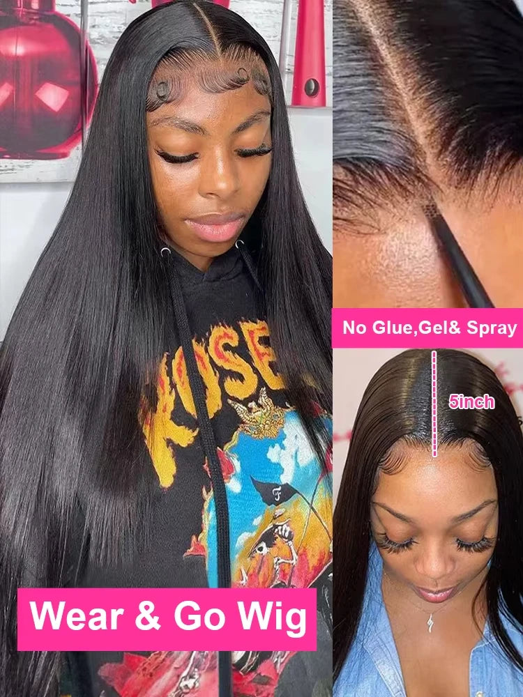 Mossily Bone Straight Wigs Human Hair 13x6 HD Lace Frontal Wig 40 42 Inch 100% Raw Hair Remy 5x5 Closure Glueless Natural Black