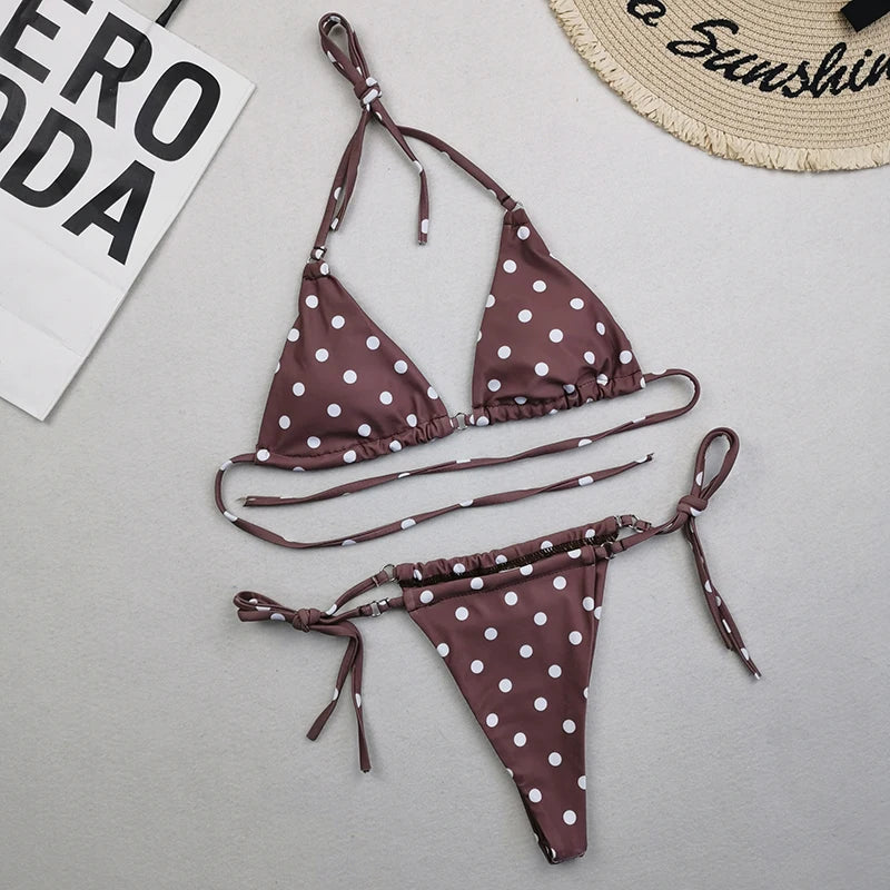Brazilian Sexy Micro Mini Thong Bikini Set String Bandage Swimwear Women Beachwear Backless Swimsuit Triangle Push Up Biqiuni