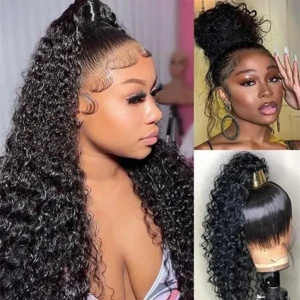 Hidden Strap Deep Wave 360 HD Full Lace Frontal Wigs Human Hair Pre Plucked 12A Glueless Brazilian Virgin Wig With Drawstring