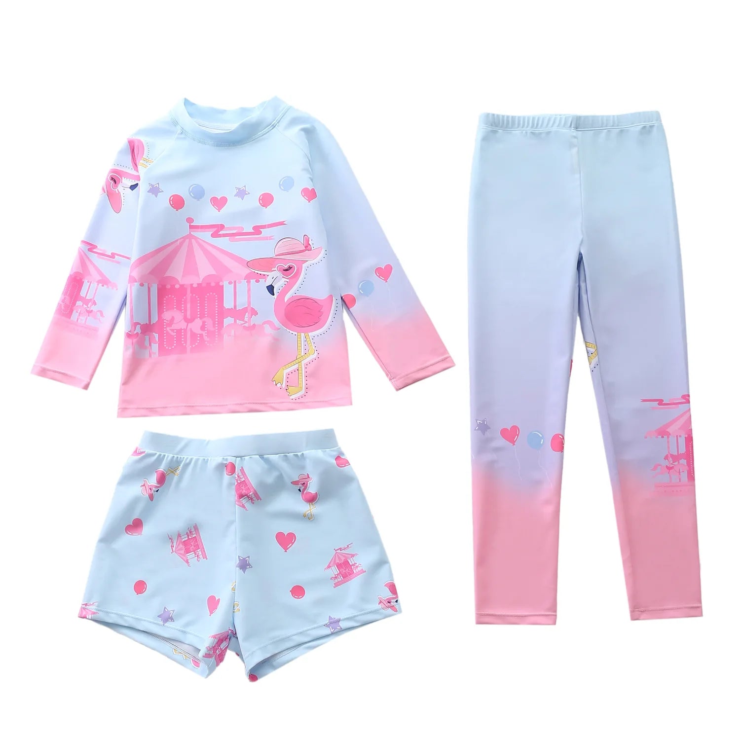 Kids Swimsuit for Girls Unicorn Long Sleeve Children's Swimwear + Surf Pants + Swimming Trunks Rash Guard Bathing Suit Child
