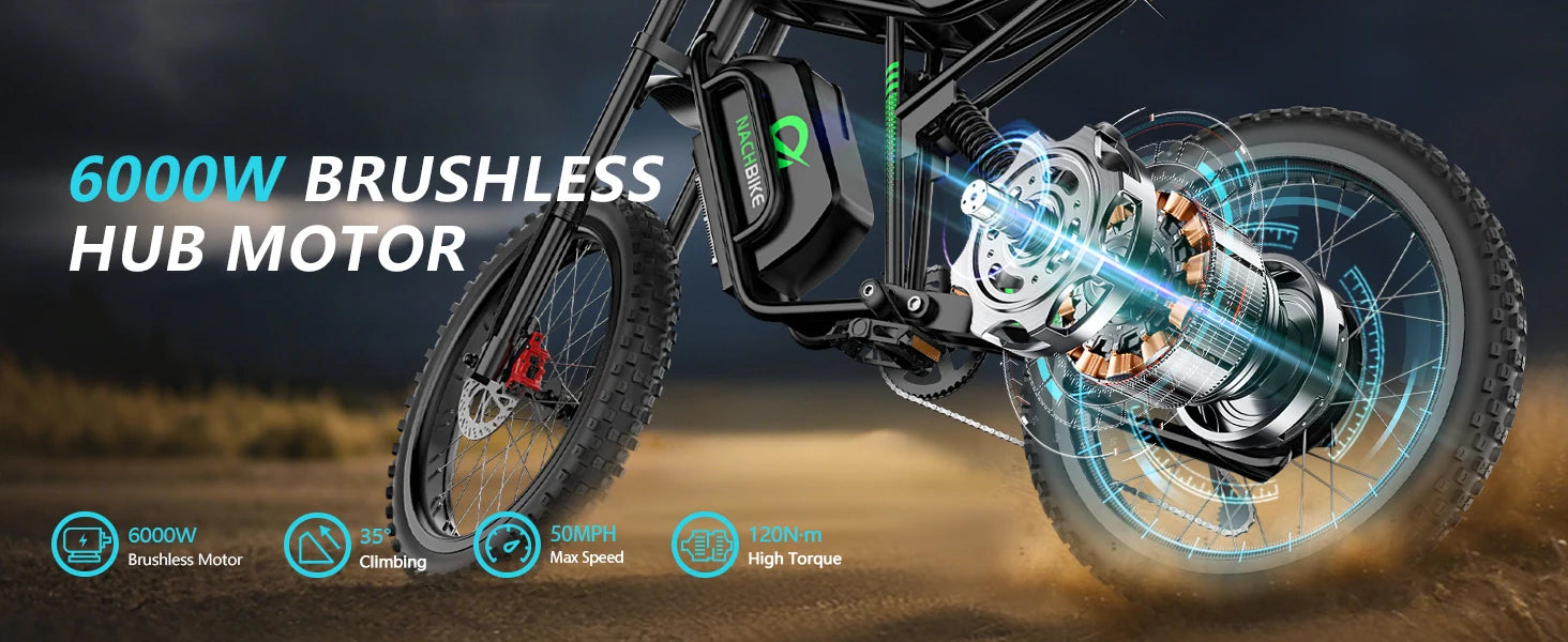R3 Electric Dirt Bike for Adults Peak 6000W brushless Motor 45-50MPH Speed Dirtbike 50 Miles Range Ebike with 60V 25Ah Battery