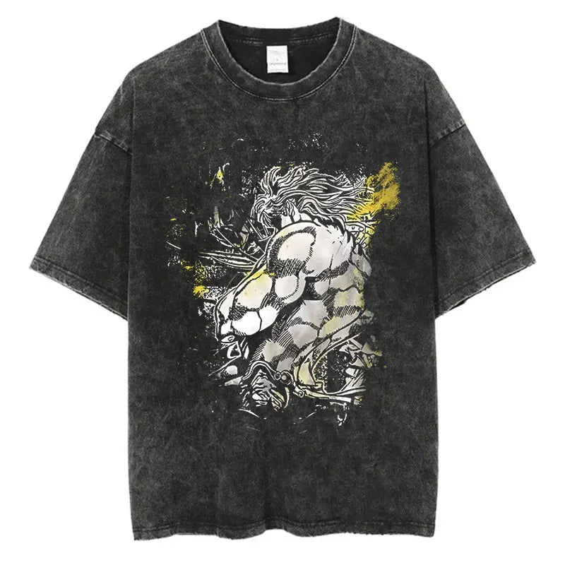 Vintage Washed TShirt Men Summer Hip Hop Streetwear T-shirt JoJo Bizarre Adventure Anime Print Cotton Casual Short Sleeve Tshirt