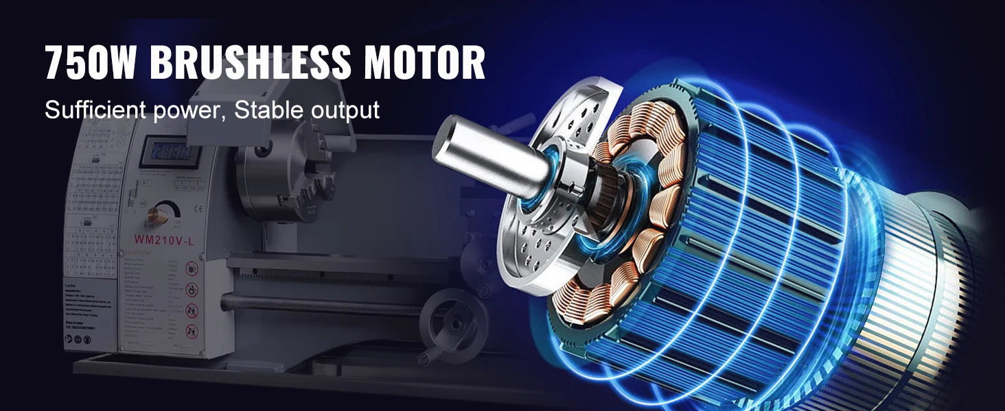 SucceBuy 750W Metal Lathe Machine Brushless 8.3"x29.5" / 210mm*736mm 50-2500RPM Continuously Variable, DIY Metal Working Turning