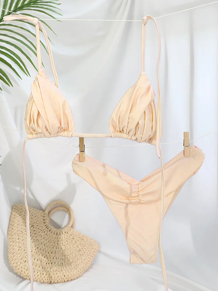 Miyouj New Swimsuit Solid Color Bikinis 2026 Two Piece Suit Women Swimwear Bandage  Bathsuit Low Waist Bathwear Triangle Biquini