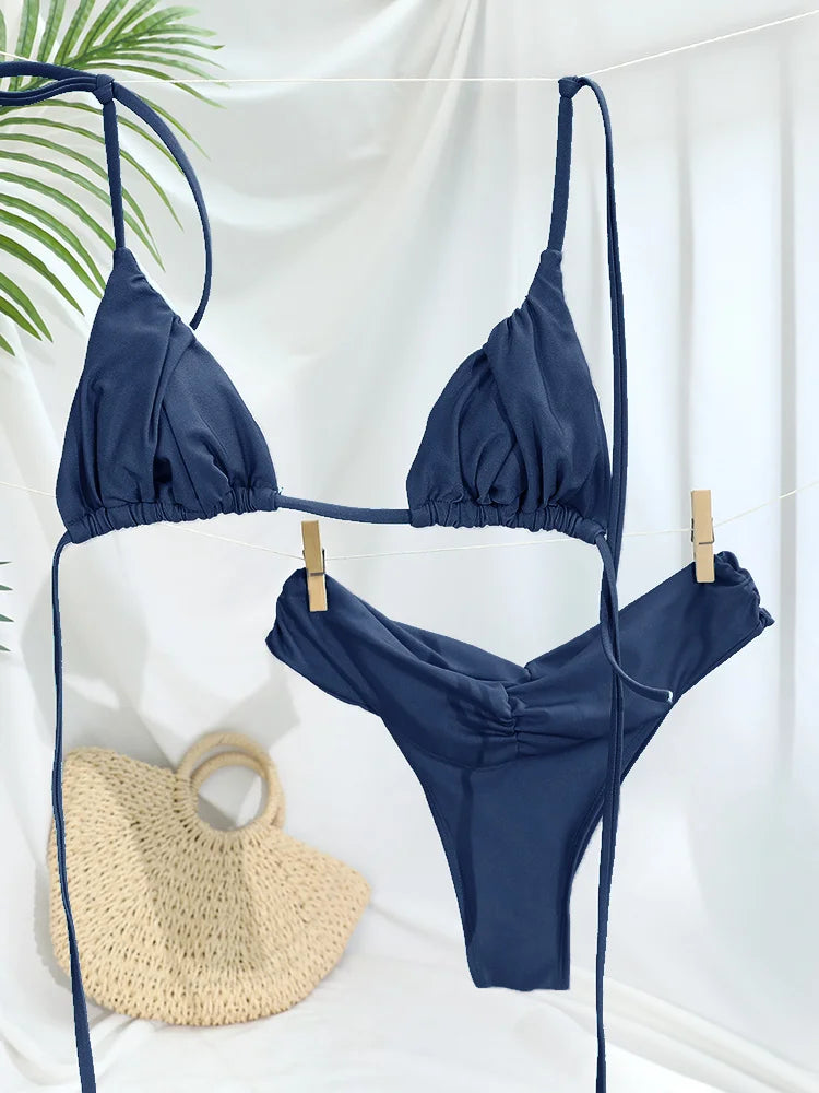 Miyouj New Swimsuit Solid Color Bikinis 2026 Two Piece Suit Women Swimwear Bandage  Bathsuit Low Waist Bathwear Triangle Biquini