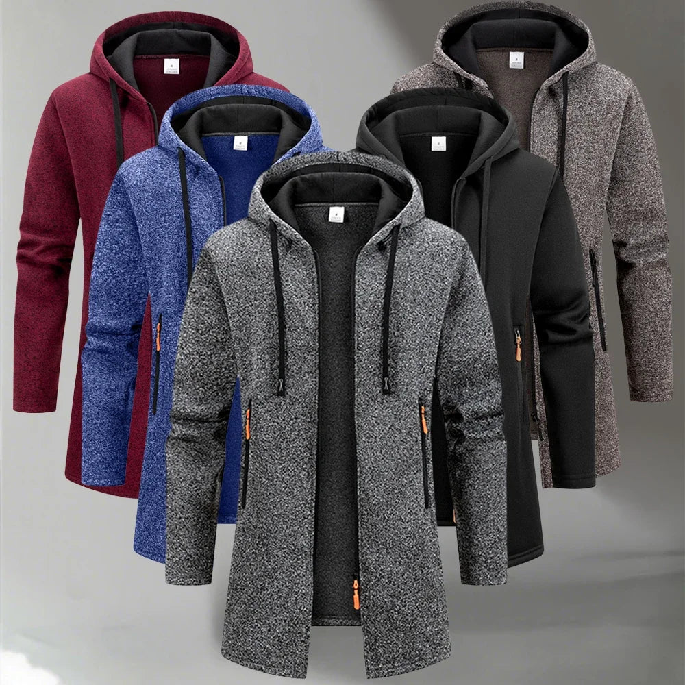 Men's Fleece Hoodies Long Sleeve Sweatwear for Men Zipper Hooded Sweatshirts Loose Autumn Winter Zipper Jacket Coat Warm Sweater