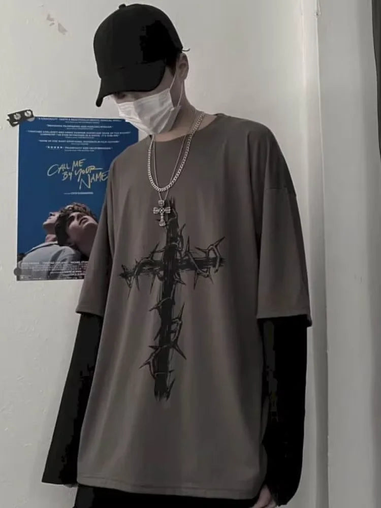 Men T Shirts autumn men Clothes anime casual Long Sleeved Oversized Tshirt Harajuku Streetwear Academia Hip Hop tee top