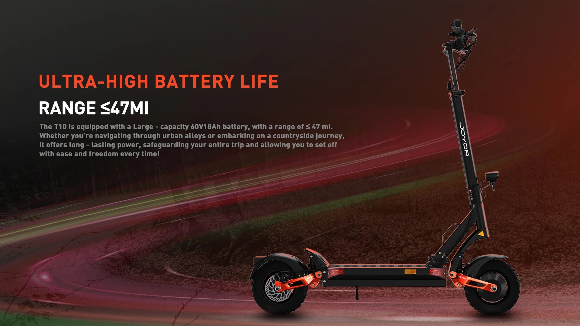 JOYOR T10 Adult Electric Scooter 60V18Ah 1000W*2 Dual Motor Speed 60KM/H Range 30-75KM 10 Inch Off-Road Tires Folding E-Scooter