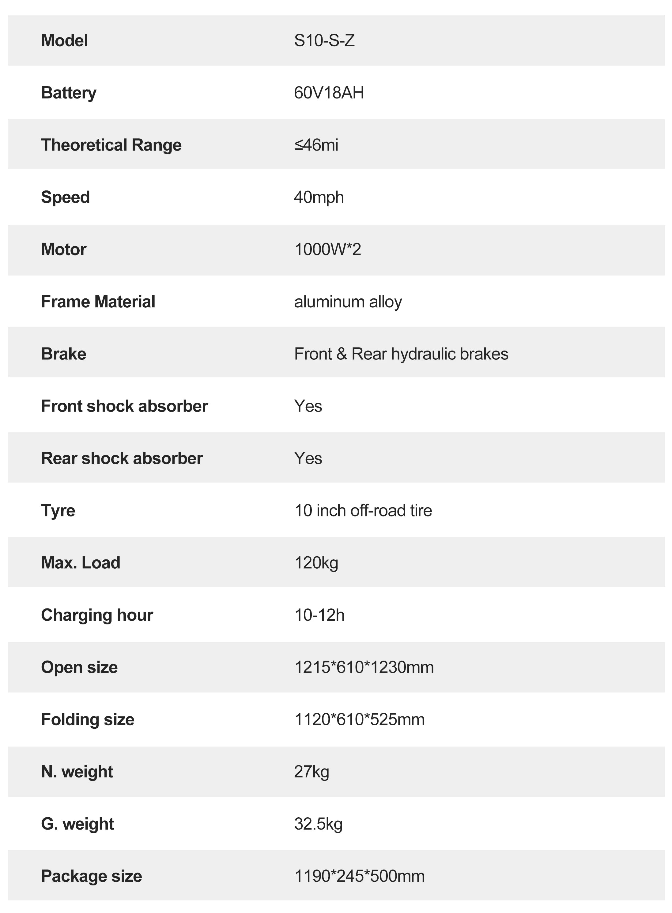 JOYOR S10-S-Z Adult E-scooter 10 Inch Off Road Tire Off Road Electric Scooter 60V18Ah Battery Escooter 1000W*2 Dual motors