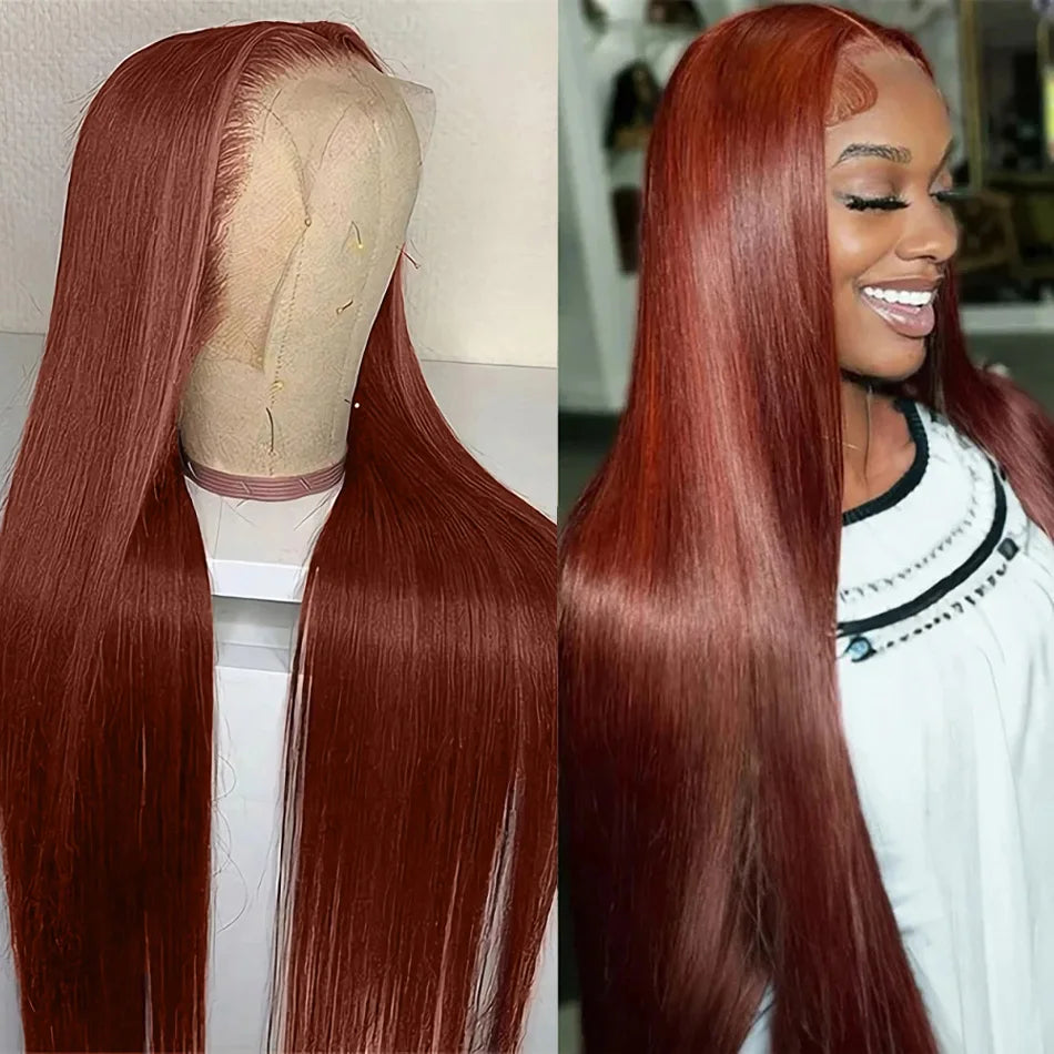 Reddish Brown Ultra-thin Invisible Lace Front Wigs Human Hair Upgraded Tiny Knot 13x4 Straight Frontal Human Hair Wig For Women