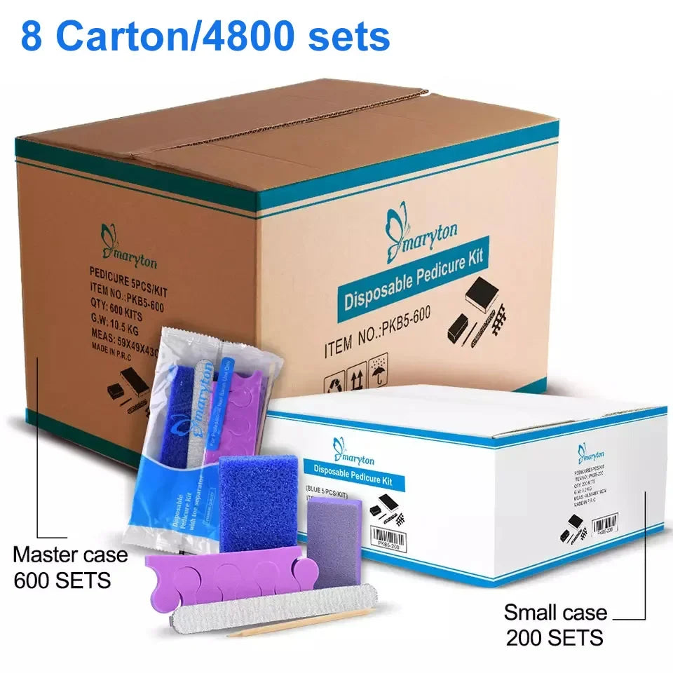 600 Sets/Carton Disposable 5Pcs Pedicure Sets Nail Art Sanding Sandpaper Wooden Nail File Kits Tools Set