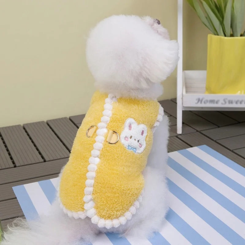 Rabbit Pattern Dog Vest Warm Plush Dog Clothes Autumn Soft Puppy Hoodies Luxury Cute Cat Vest Pullover Bichon Poodle Pet Apparel