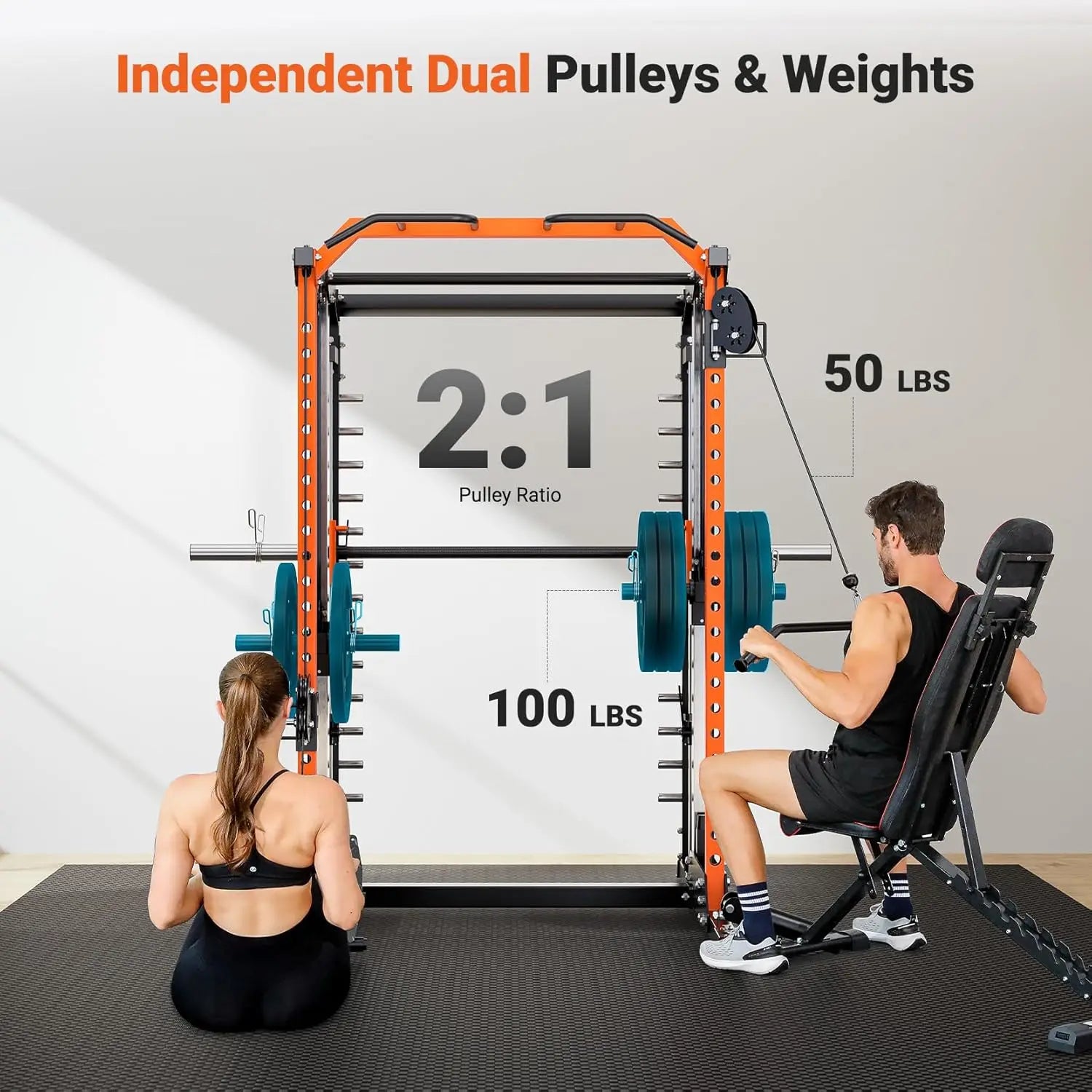 Smith Machine & Squat Rack Combo, Multi-Functional Power Racks with Adjustable Width & Pull-Up Bar, Cable Crossover, Customized