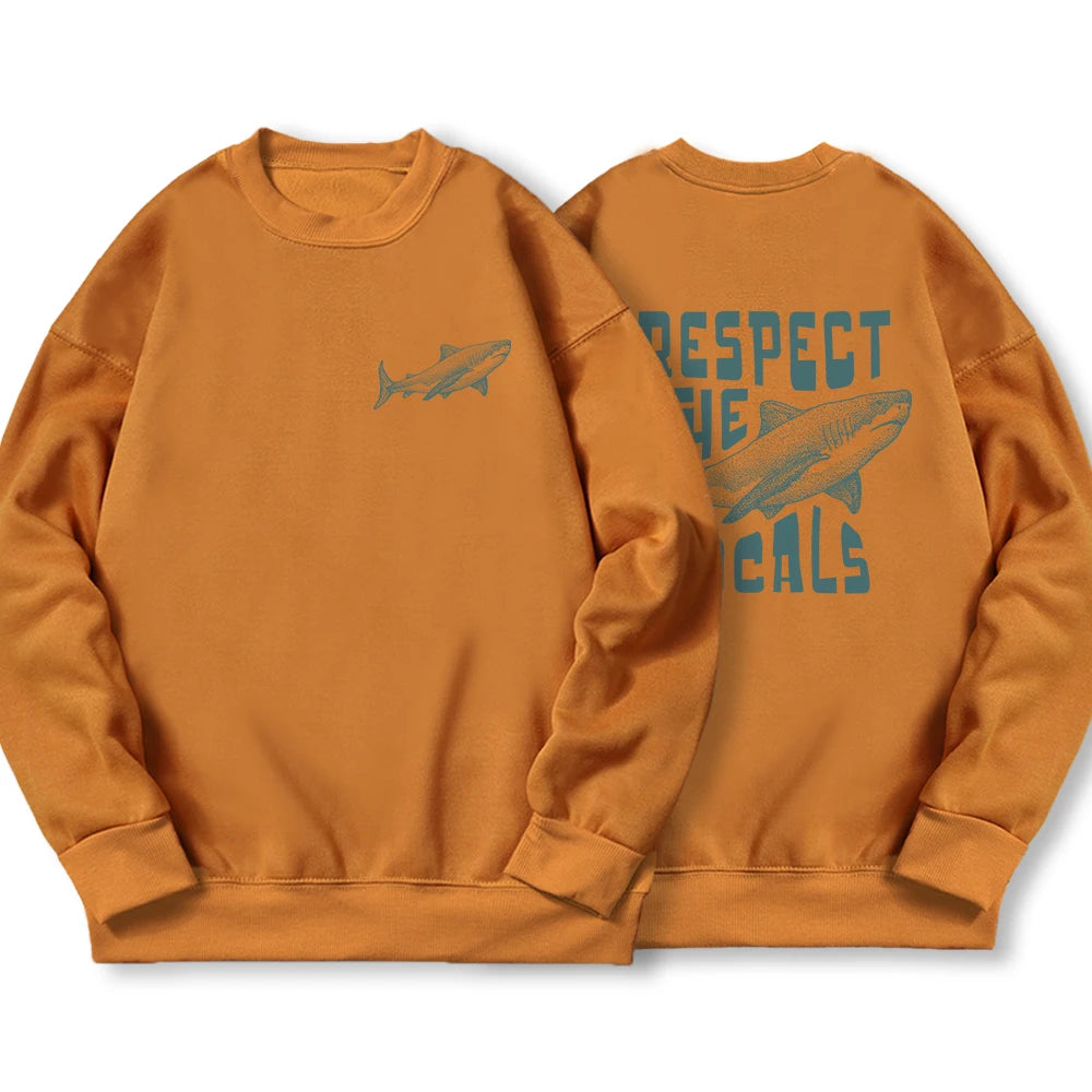 Respect The Locals Shark Male Hoodies Fashion Casual Hoodie Oversize Loose New Sweatshirts Autumn Warm Fleece Clothing Women