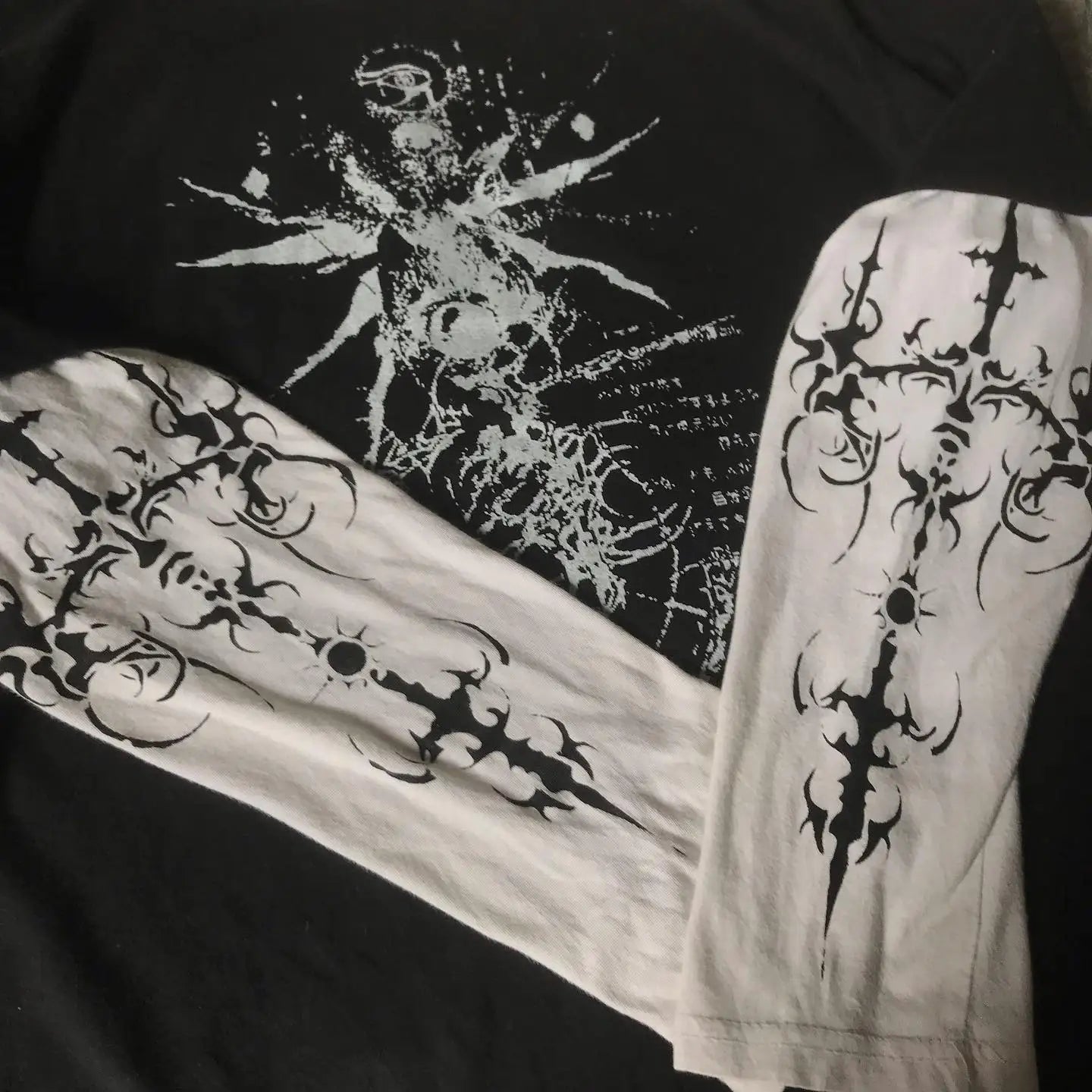 Y2K Gothic Harajuku Splice Printing White Long Sleeve New Punk Hip Hop Sexy T shirt Fashion Casual Pure Cotton Loose Tops Unisex
