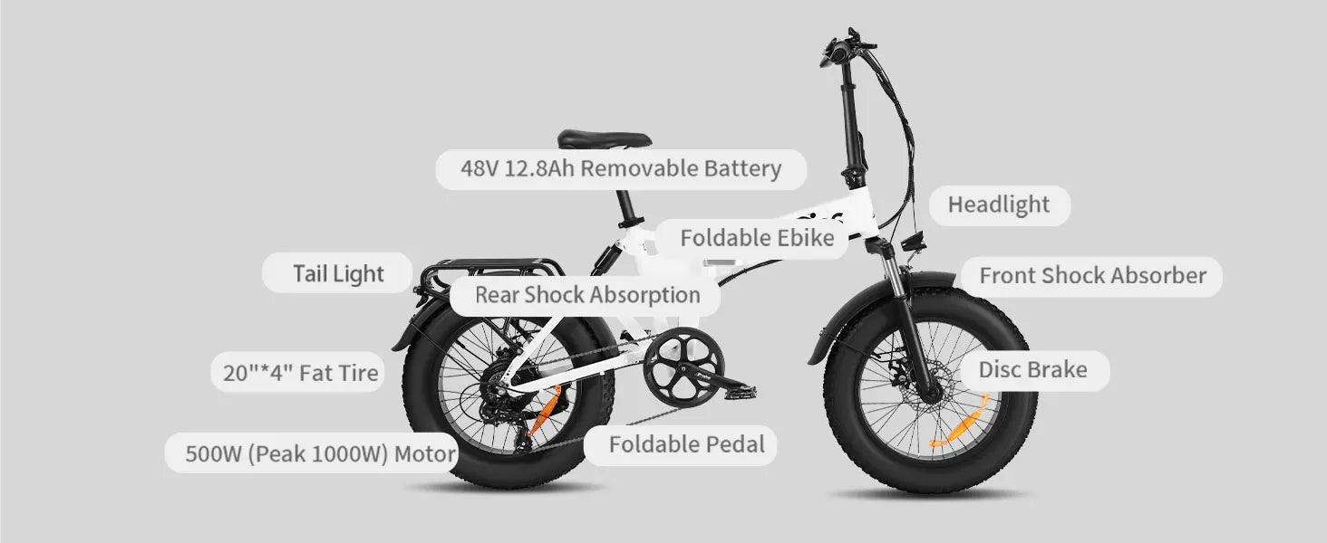 Lacros Pinecone adult E-bike，500W city ebike，48V12.8AH ebike，20 Fat Tire E-Mountain bike