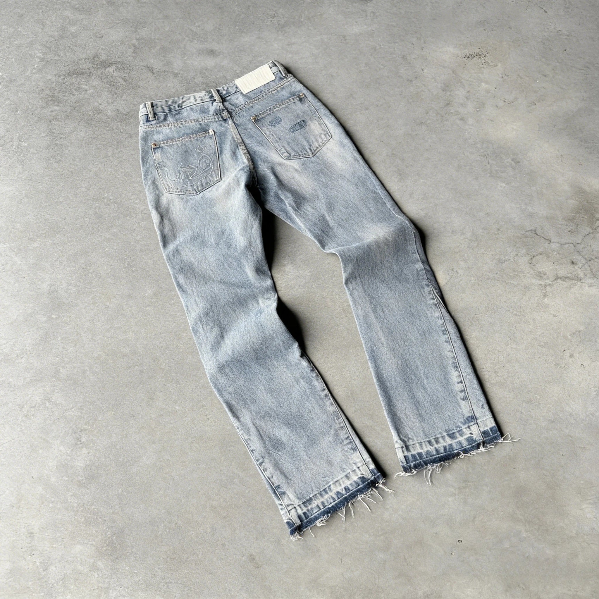 Hip Hop Straight Leg Pants Gothic Fringed Casual Micro Flared Pants Y2K Vintage Slim Fit Jeans Trendy Washed Men Women Harajuku