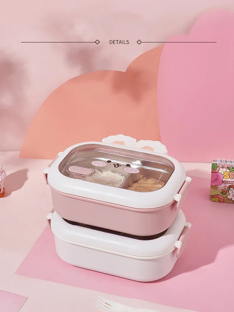 Stainless Steel Lunch Box Rabbit Design Divides Large Capacity Portable Sealed Bento Box Children Student Cute Birthday Gifts