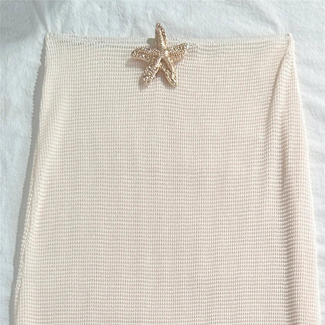 Metal Star Halter With Skirt Bikini Female Swimsuit Women Swimwear Three-pieces Bikini set Padded Bather Bathing Suit Swim V6740