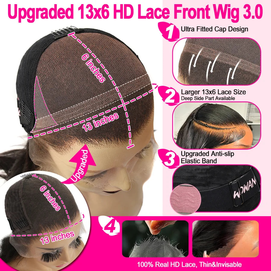 Wow Angel Skinlike Glueless Wigs 13x6 HD Lace Front Wigs Melt Skins 250% Straight Hair Pre Plucked Human Hair Wigs For Woman