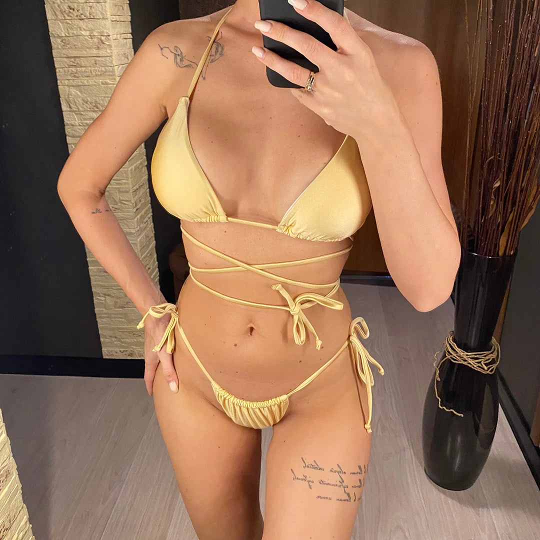 2025 New Wrap Arround Mini Bikini Female Swimwear Women Swimsuit Two-pieces Bikini set Brazilian Bather Bathing Suit Swim V1229H