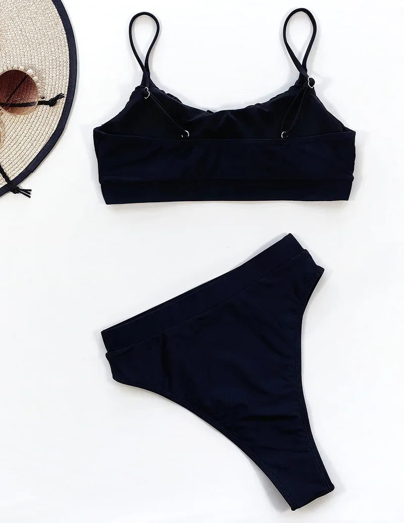 2025 Wrinkled Ruched High Waist Bikini Women Swimsuit Female Swimwear Two Pieces Bikini Set High Cut Bathing Suit Swim Beachwear