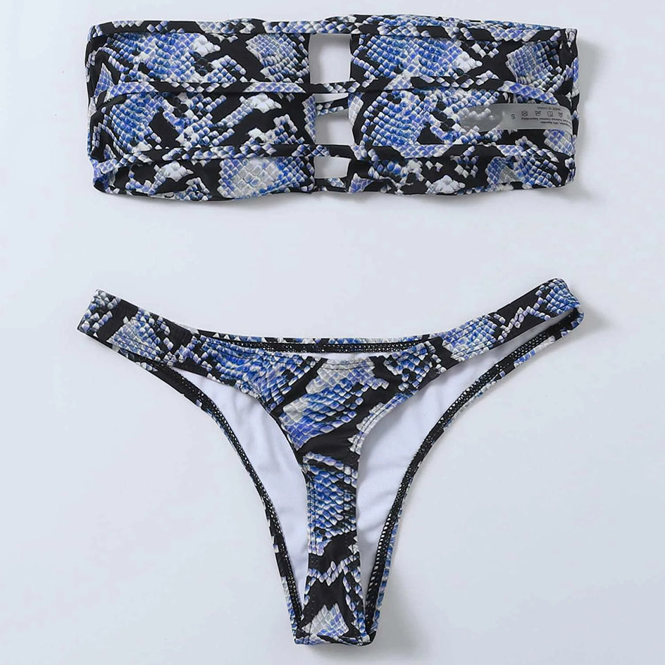 Sexy Snake Print Bikini 2023 WomenBandeau Swimsuit Swimwear Female 2 Pieces Bikinis Sets Thong Bathing Suit Brazilian Beach Wear